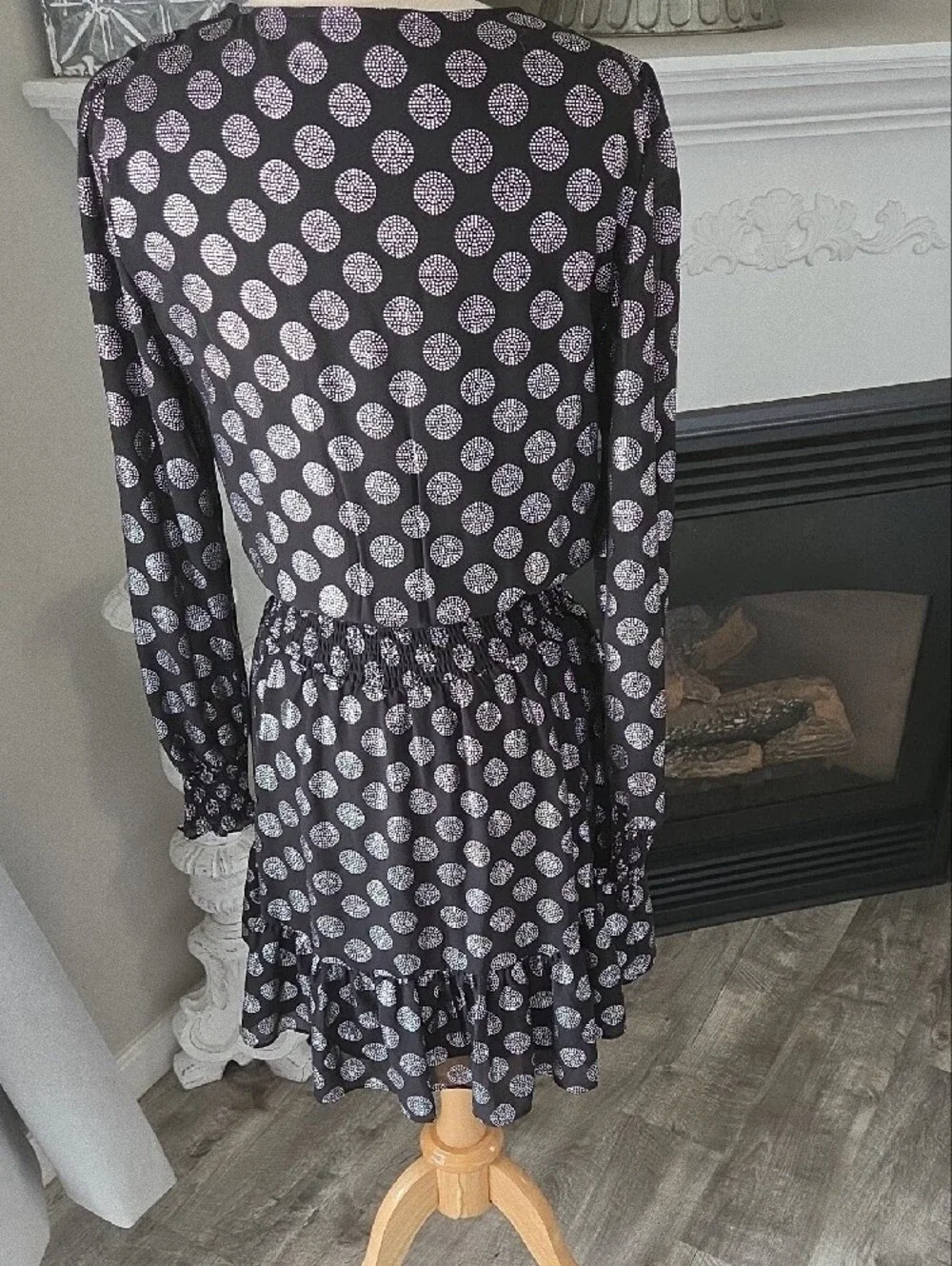 Michael Kors Black Long-Sleeve Polka Dot Dress Size Small